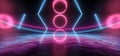 Futuristic Sci Fi Neon Glowing Lights Purple Blue Stage Night Club Construction Empty Background Grunge Concrete Reflective Tunnel Royalty Free Stock Photo
