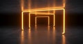 Futuristic Sci Fi Orange Neon Tube Lights Glowing In Concrete Fl Royalty Free Stock Photo