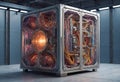 Futuristic sci-fi quantum supercomputer. Suitable for technology, future computing, innovation, artificial intelligence, quantum