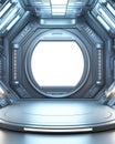 The futuristic sci-fi room has a circular platform and bright lights Royalty Free Stock Photo