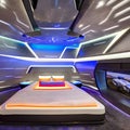 A futuristic, sci-fi spaceship-inspired bedroom with interactive LED walls and levitating furniture5, Generative AI