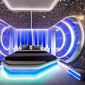 A futuristic, sci-fi spaceship-inspired bedroom with interactive LED walls and levitating furniture1, Generative AI