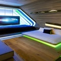 A futuristic, sci-fi spaceship-inspired bedroom with interactive LED walls and levitating furniture2, Generative AI