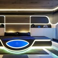 A futuristic, sci-fi spaceship-themed bedroom with interactive LED walls and levitating furniture5, Generative AI