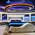 A futuristic, sci-fi spaceship-themed bedroom with interactive LED walls and levitating furniture3, Generative AI