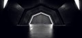 Futuristic Sci Fi White Arch Laser Neon Lights Glowing Dark Grunge Reflective Concrete Tunnel Corridor Hallway Alien Spaceship Royalty Free Stock Photo