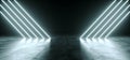 Futuristic Sci Fi White Neon Glowing Line Lights In Empty Dark R
