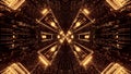 Futuristic science-fiction round pixelated tunnel corridor with brown and gold lights