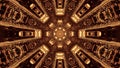 Futuristic science-fiction round pixelated tunnel corridor with brown and gold lights