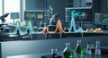 Futuristic Science Lab with Abstract Data Visualizations and Meditating Figures Royalty Free Stock Photo