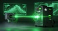 Futuristic Science Lab with Green Laser Beam and Data Displays Royalty Free Stock Photo