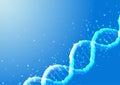 Futuristic scientific genetic engineering banner with glowing DNA on blue background.