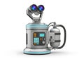 A futuristic scientific robot device with binocular sensors and a control panel isolated on a clean white studio background Royalty Free Stock Photo