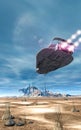 Futuristic SciFi Spaceship Flying Over An Alien Planet