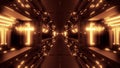 Futuristic scifi fantasy tunnel with holy christian glowing cross 3d illustration wallpaper background