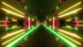 Futuristic scifi space hangar tunnel corridor with hot metal 3d illustration wallpaper background design