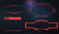 Futuristic screens HUD, GUI, UI and titles warning, danger. Warning. Conceptual Layout with HUD elements for print and