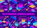 Futuristic seamless pattern set. Geometric elements memphis in the style of 80s Royalty Free Stock Photo
