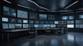 Futuristic Security Control Room with Multiple Screens Royalty Free Stock Photo