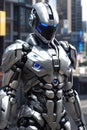 Futuristic Security Enforcer: Silver RoboCop at Your Service Royalty Free Stock Photo