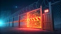 Futuristic Security Gate with Glowing Lights and Digital Network Elements Royalty Free Stock Photo