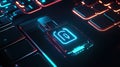 Futuristic security key protecting sensitive data on keyboard