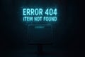 Futuristic self checkout terminal displaying error 404 message, illustrating digital malfunction, system failure, and Royalty Free Stock Photo