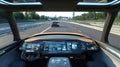 Futuristic self-driving car navigat a highway with advanced dashboard technology Royalty Free Stock Photo