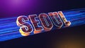 Futuristic Seoul 3D Perspective Text With Dotted Lines Particle Breeze Effect And Glitter Dust Light Flare
