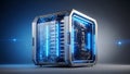 Futuristic Server Rack with Blue Lights, Data Center Technology, AI Computing, Network Infrastructure Royalty Free Stock Photo