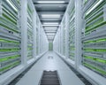 Futuristic server rack corridor data center technology background Royalty Free Stock Photo