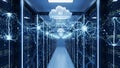 Futuristic Server Room with AI Cloud Connections and Glowing Data Streams data center technology Royalty Free Stock Photo