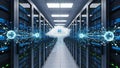 Futuristic Server Room with AI Cloud and Network Connections data center technology Royalty Free Stock Photo