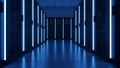 Futuristic Server Room with Blue LED Lights, Data Center Hallway, Technology Background Royalty Free Stock Photo