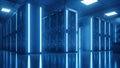 Futuristic Server Room with Blue LED Lights, Data Center, Technology, Cloud Computing Royalty Free Stock Photo