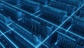 Futuristic Server Room with Blue Lights, Data Center and Technology Concept Royalty Free Stock Photo