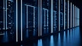 Futuristic Server Room with Blue Neon Lights, Data Center Technology, Cloud Computing Concept Royalty Free Stock Photo