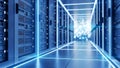 Futuristic Server Room Data Center with Blue Neon Lights Royalty Free Stock Photo