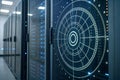 Futuristic Server Room Display with Radar-Like Interface Royalty Free Stock Photo