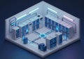 Futuristic server room featuring arrays of server racks aligned Royalty Free Stock Photo