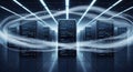 Energy are graphically depicted around the servers suggesting Royalty Free Stock Photo