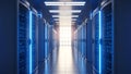 Modern Server Room with Blue Lights and Data Racks - Technology Concept Royalty Free Stock Photo