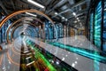 Futuristic Server Room with Glowing Arches and Data Streams Royalty Free Stock Photo