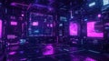 Futuristic server room with glowing data displays and neon lighting Royalty Free Stock Photo