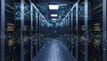 Futuristic Server Room with Glowing Data Network Visualization and Holographic Displays data center Royalty Free Stock Photo