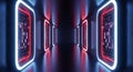 Futuristic server room with glowing red neon lights and digital data corridors for hightech cyber security and AI technology Royalty Free Stock Photo