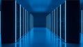 Modern Data Center Server Room with Blue Neon Lights, Technology and Cloud Computing Concept Royalty Free Stock Photo