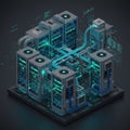 Futuristic server room illustration features multiple server towers with illuminated Royalty Free Stock Photo