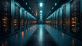Futuristic server room interior with glowing racks Royalty Free Stock Photo