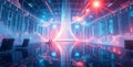 Futuristic Server Room with Neon Lights and Cloud Computing Royalty Free Stock Photo